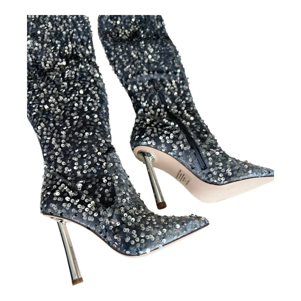 Steve Madden Vivee Silver Sequined Evening Over The Knee-High Boots Size 5M
